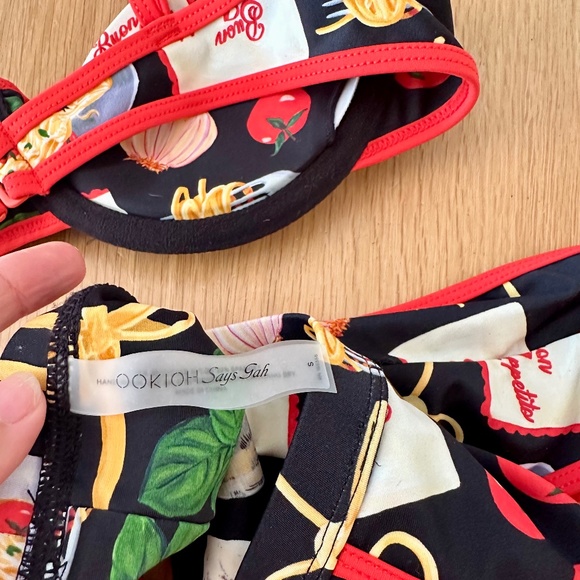 Lisa Says Gah x OOKIOH bikini set - size Small - Italian pasta print - Picture 3 of 11